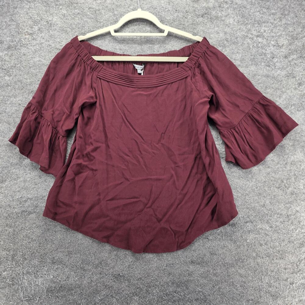 Naked Zebra Blouse Womens M Red Off The Shoulder Bell Sleeve Pleated Ruffle